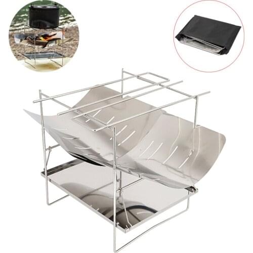 Folding Barbecue Campfire Grill Rack Outdoor Camping Stainless Steel Wood Fire Stove Firewood Stand Heating BBQ Cooking Stove