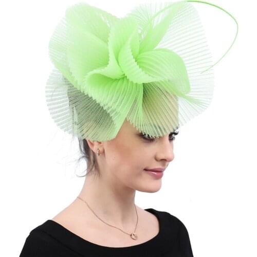 Light green fascinators hats Kenducky derby cocktail feathers wedding chapeau headwear ladies female elegant hair accessories
