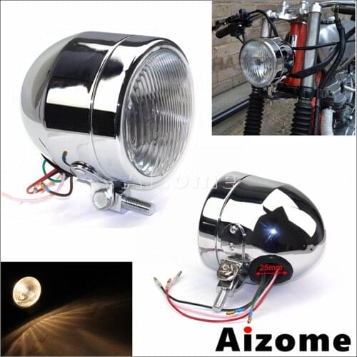 Universal 12V Chrome Cafe Headlight Emark H4 Bulbs Front Light For Triumph Cafe Racer Bobber Chopper Motorcycle Custom Headlamp