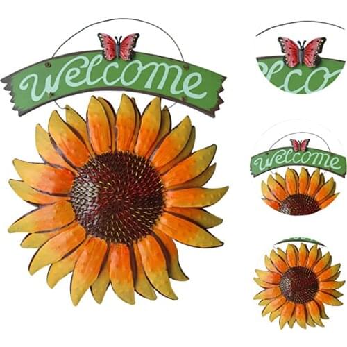 11.8' X 15" Vintage Hanging Butterfly Sunflower Welcome Sign for Door Hanging (Sunflower)