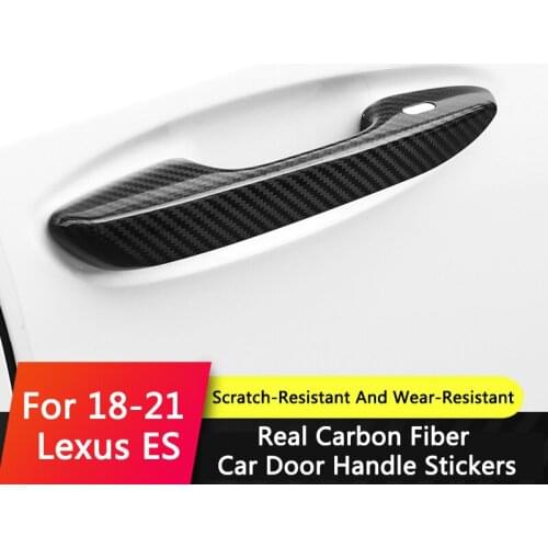 QHCP Exterior Door Handle Cover Trims Stickers 4Pcs/Set Real Carbon Fiber Material Black Accessory For Lexus ES200 260 300H 2018