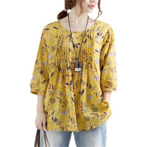 Plus Size 5XL 2019 Spring Women Fashion Long Sleeve O-Neck Print Loose Chiffon Blouse Shirts Casual Summer Shirt Tops HC106