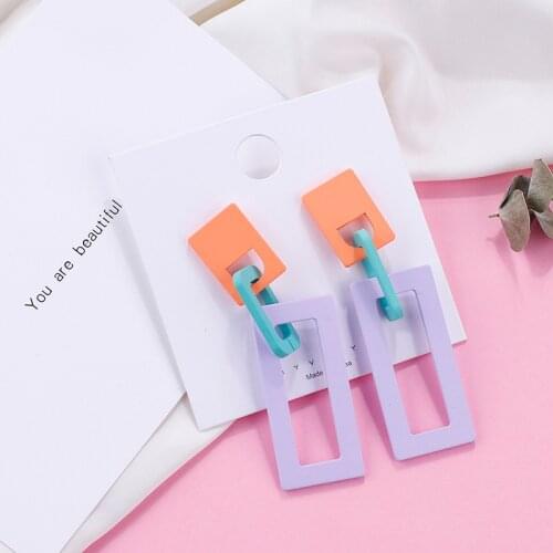 AMORCOME Fashion Women Long Acrylic Drop Earrings For Women Rainbow Bohemia Resin Geometric Earrings Statement Jewelry