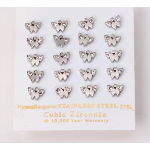10 Pairs Butterfly Earrings Women Girl Pendientes 2021 Stainless Steel Wholesale Earring Sets Gold Color Samll Earring Mujer