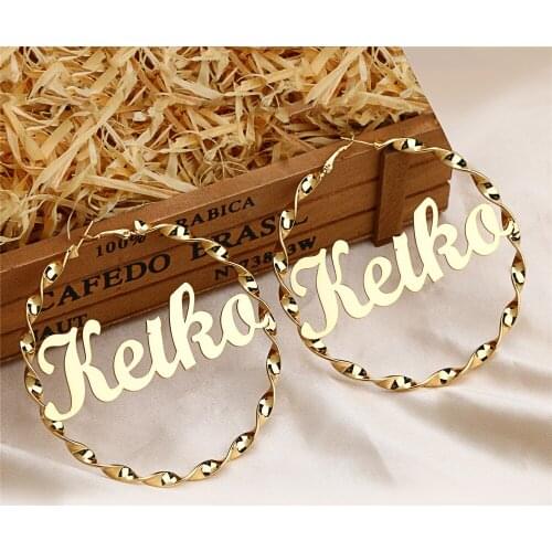 3UMeter Custom Name Earring Personalized Big Hoop Name Earring Stainless Steel Thread Custom Earrings Women Accessories For Gift