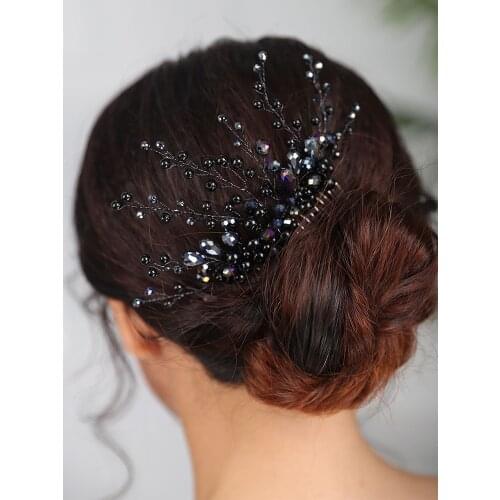 Bridal Black Hair comb Crystal Hair Accessories Fashion Headdress Handmade Hair Jewelry women Wedding Headpiece