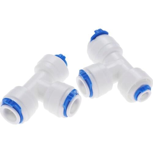 2Pcs Reverse Osmosis Water System Quick Coupling 1/4 3/8 3/8 OD Hose Connection Tee 3 Way Straight Plastic Purifier Pipe Fitting