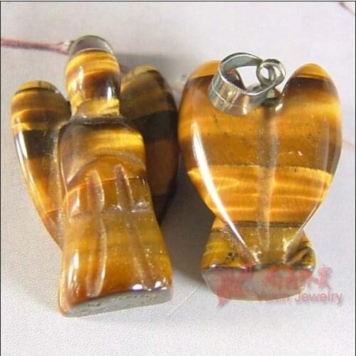 20pcs Fashion Natural Tigers Eye Stone Angel Pendants Charms Stone for Necklace Making Jewlery Carved Angel With Wing Pendant