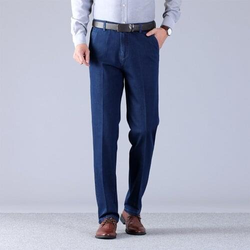 2019 New Fashion Business Stretch Mens Jeans Loose Jeans Men Straight Mens Denim Jeans Male Stretch Trouser Pants,9F201