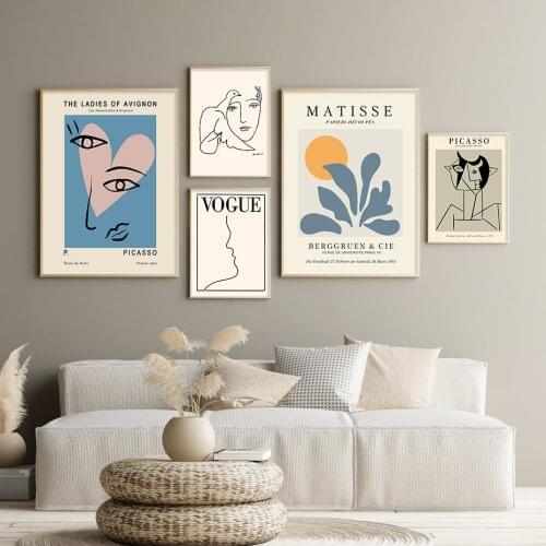 Abstract Matisse Exhibition Face Line Floral Vintage Posters Canvas Painting Wall Print Picture Living Room Interior Home Decor