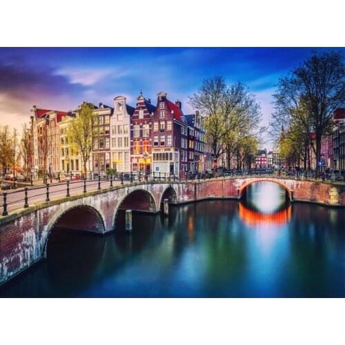 Diy 5D Diamond Painting Amsterdam Netherlands Bridge Diamond Mosaic Full Round Diamond Embroidery Cross Stitch Rhinestone Decor