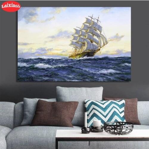 Full Diamond Embroidery Abstract art, sailing ship on the sea Sale Gift Handicraft Diamond Painting Cross Stitch Home Decoration