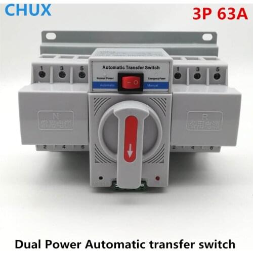 ATS 3P 63A 380V 50/60hz 3 wire MCB type Dual Power Automatic Transfer Switch