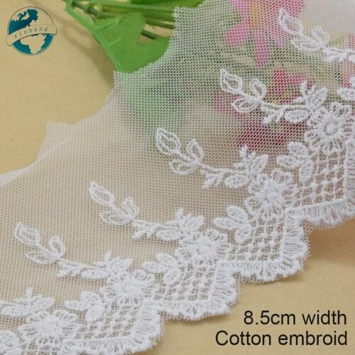 8.5cm white cotton embroided lace ribbon guipure trim wedding decoration DIY Accessories dolls lace african lace applique#3917