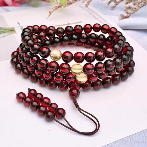 6mm Natural Blood Red Amber Crystal 108 Prayer Round Beads Women Men Bracelet Buddhism Necklace Bless You AAAAA Certificate
