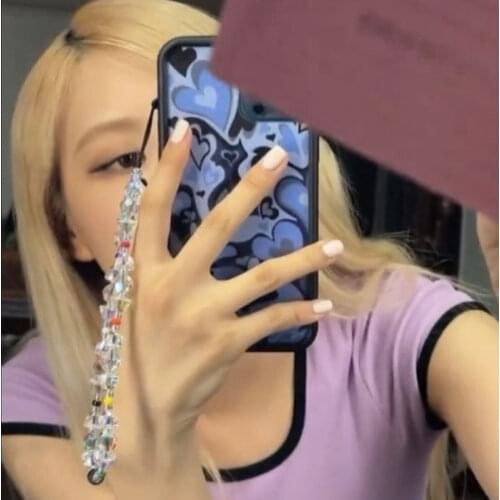 2021 Crystal Bead Phone Chain Fashion Wholesale New Trendy Lovely Colorful Rhinestone Bead Charm Mobile Phone Accessories Gift