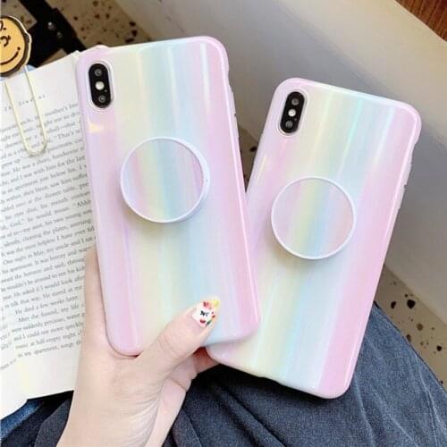 Gimfun Gradient Rainbow Colors Laser Phone Case for Iphone 12 X Xs 11 pro Xsmax Xr 6s 7 8plus Case with Holder Soft Tpu Case