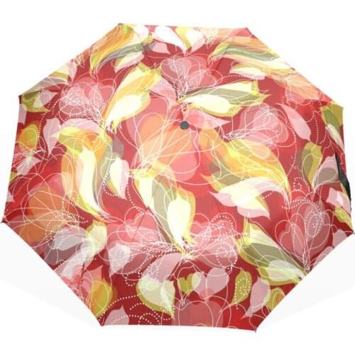 Create Love with Leaves Umbrellas Black Coating Umbrella three Folding Fashion Anti-uv Sun/Rain Durable Automatic Umbrella