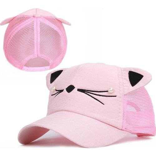 Cartoon Children Boy Girl Hat Spring Summer Mesh Breath Baseball Cap Cat Beard Ears Kids Visor Cap