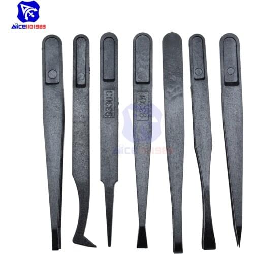 Diymore 7PCS Precision Black Carbon Fiber Tweezers Kit DIY Repair Tool Anti Static Tweezers Set for Electronics