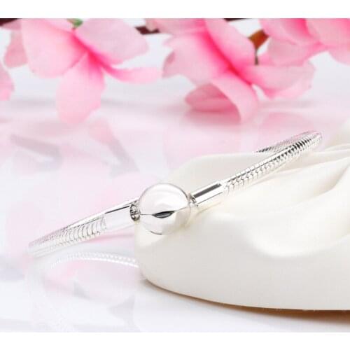 TOP SALE Authentic 100% 925 Sterling Silver Classic Clasp Snake Bone Bracelet for Christmas Gift