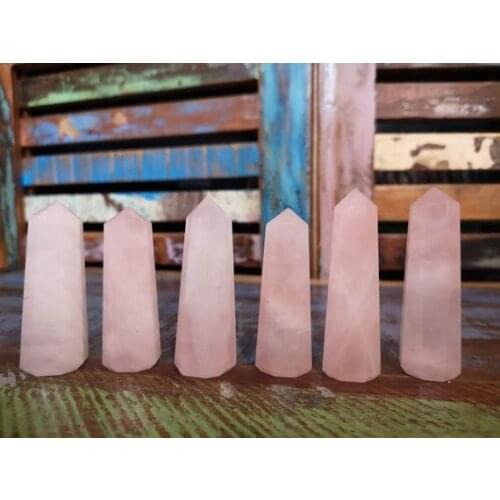 6pcs natural love rose quartz Crystal gemstone single pointed Metaphysical Healing point tower remove negative energy wholesale