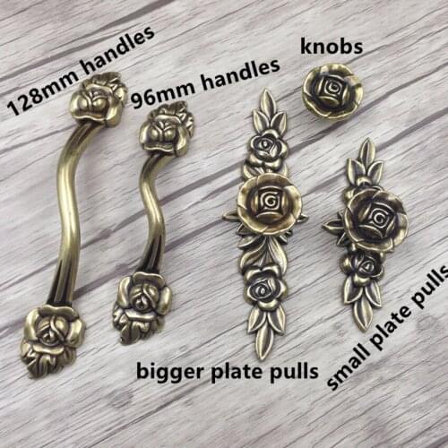 Europen retro style rose furnituer handles 128mm bronze dresser kitchen cabinet handles knob 96mm antique brass rose drawer knob