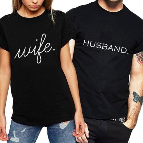 Wedding Letter Print Huaband Wife T Shirts Tops Summer T-shirt for Men & Women Couple Lovers Short Sleeve T Shirt AENI