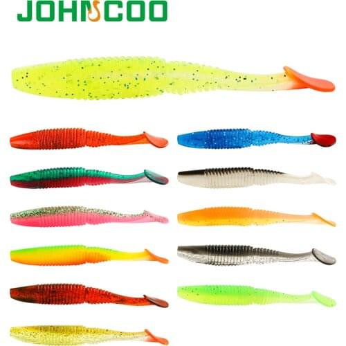 Hot Sale 6 Pcs Carp Fishing Silicone Bait Soft Jigging 110mm 8.4g Double Color Artificial Fishing Lure T Tail Worm Swim Bait