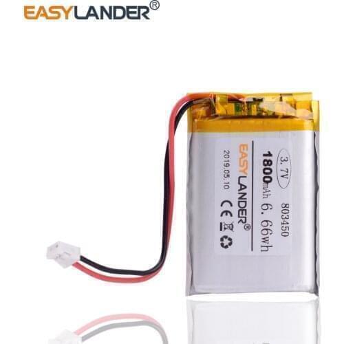 JST PH 2.0mm 2pin 3.7V 1800mAh Lithium Polymer LiPo Battery Arduino MKR100 card For MP3 DVD PAD camera GPS laptop 803450