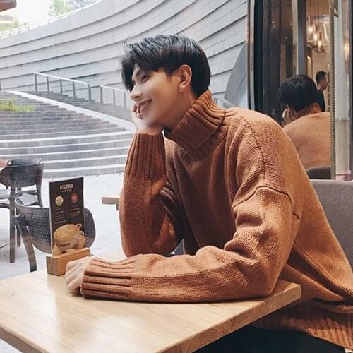 Cashmere Sweater Men Solid Color Loose Classic Wool Knitwear High Collar Turtleneck Winter And Autumn Brand Male