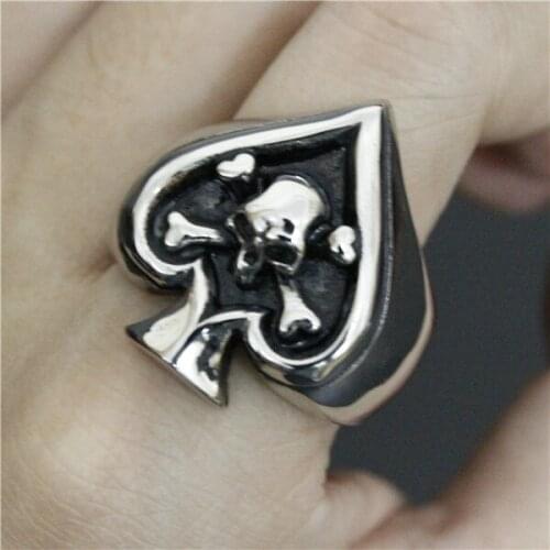 Newest Polishing Spade Skull Ring 316L Stainless Steel Men Boys New Fashion Mens Ring