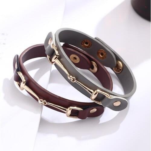 New Fashion Gold Metal Leather Woman Bracelet High-grade Vintage Retro Adjustable Bracelet For Lady Dinner Party Jewelry