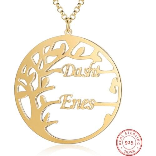 925 Sterling Sliver Personalized Name Necklace Delicated Tree Pendant Custom 2 Names Gold Jewelry Anniversary Gift for Women