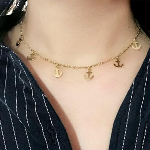 New gold silver color Simple anchor necklack for Women Stainless Steel Tassels Non-fading Necklace Neck Chains Choker Jewellery