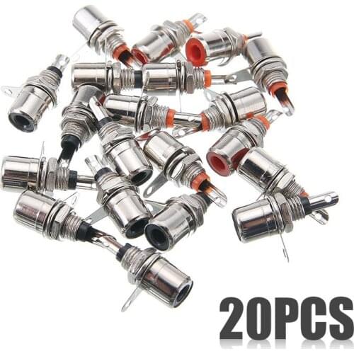 20pcs New Arrival Mount RCA Female Socket Adapter Black+Red Phono Chassis Panel Mount Sockets Connector Accessories