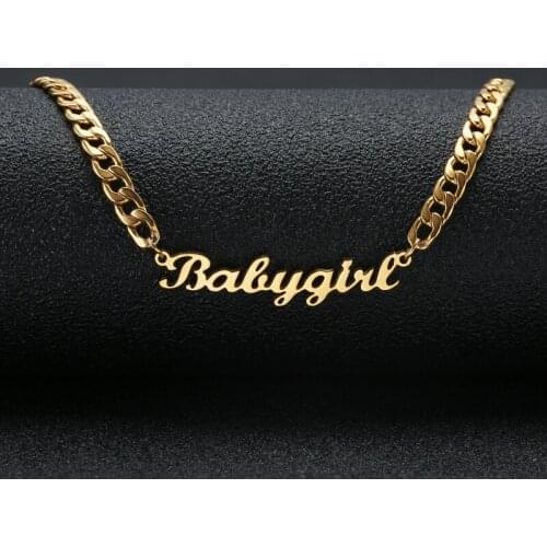 Customized Jewelry Gift Gold Name Necklace Stainless Steel Name Plate Letter Handwritten Signature Necklace, Suitable For Girls