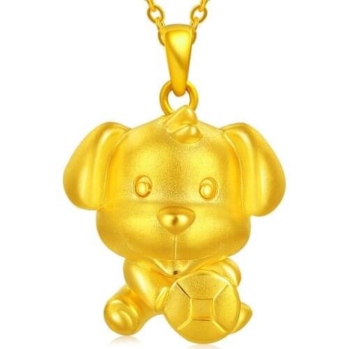 24K Yellow Gold Pendant Pure 999 3D Yellow Gold Coin Dog Necklace Pendant P6231