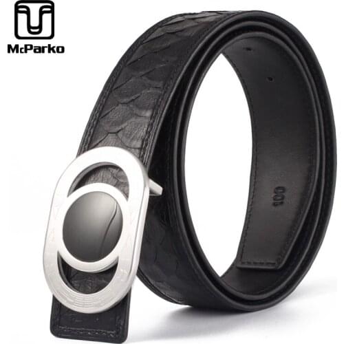 McParko Python Leather Belt Men Original Brand Designer Waist Belt For Men Fashion Snakeskin Jeans Belt 3.8cm Luxury Mens Gift