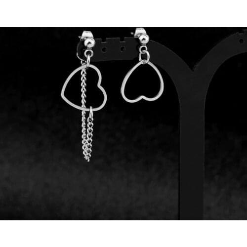 New Korea Girls KPOP Asymmetry Stainless Steel Stud Earring Love Heart Chain Ear Clip Grunge Punk Rock Titanium Steel Earring