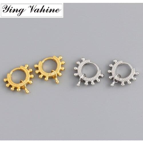Ying Vahine 100% 925 Sterling Silver Small Round Beads Circle Hoop Earrings for Women