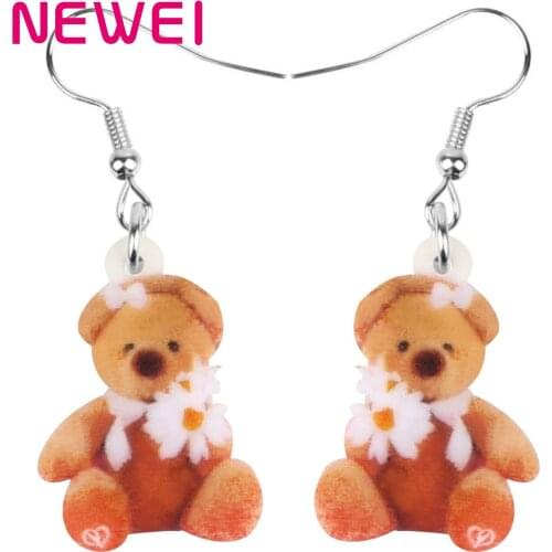 Newei Acrylic Flower Bear Bear Doll Earrings Sweet Animal Toy Dangle Drop Jewelry Gift For Women Friends Girls Fashion Accessory