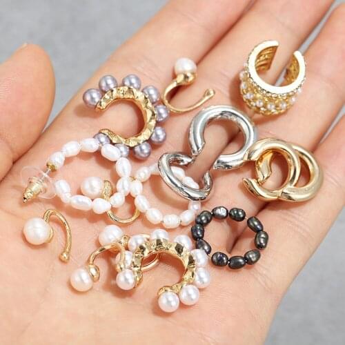 1/2/5Pcs No Piercing Pearl Earring Punk Rhinestone Ear Clip Cuff Fake Conch Gold Silver Women Fashion Jewelry Accessories Gift