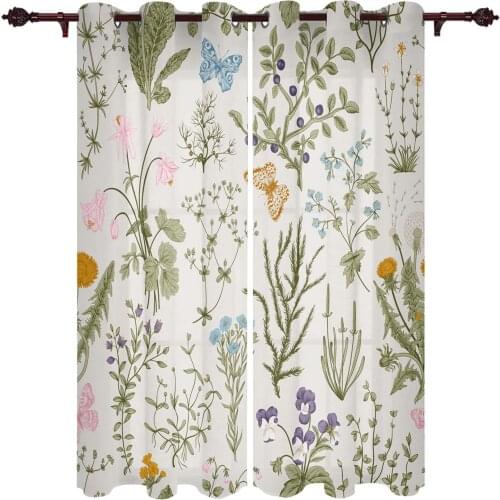 Modern Curtains Flower Plant Butterfly Weed Baby Room Bedroom Creative Curtains Kitchen Living Room Terrace Valance Curtains