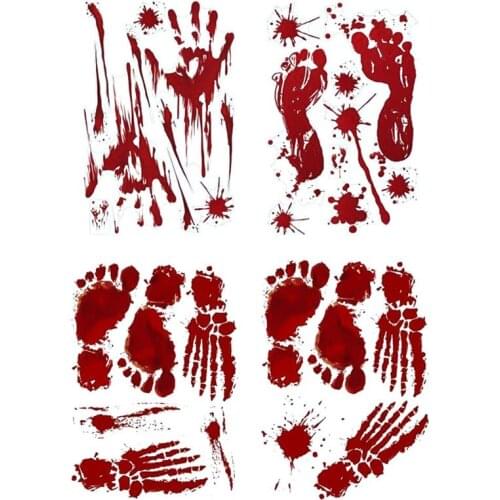 Horror Halloween Props 1 sheet Bloody Zombie Hand Stickers Scary Theme Full of Blood Handprints For Car Home Window Decoration