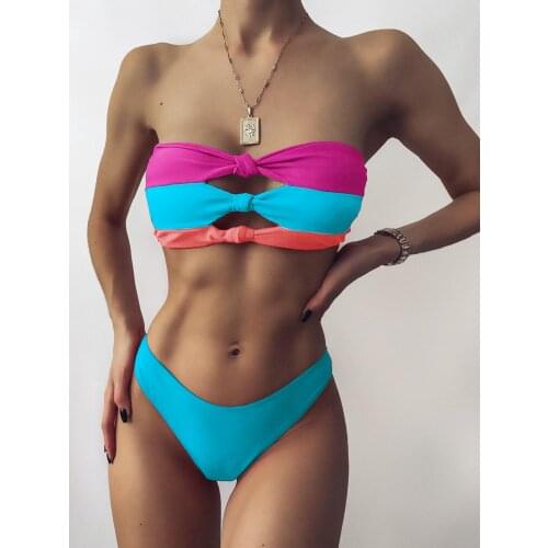 Sunshliky 2021 Summer 3 Color Patchwork Hollow Bikinis 2021 Mujer Women Sexy Two Pieces Swimwear Bikini Beach Bathing Swimsuit