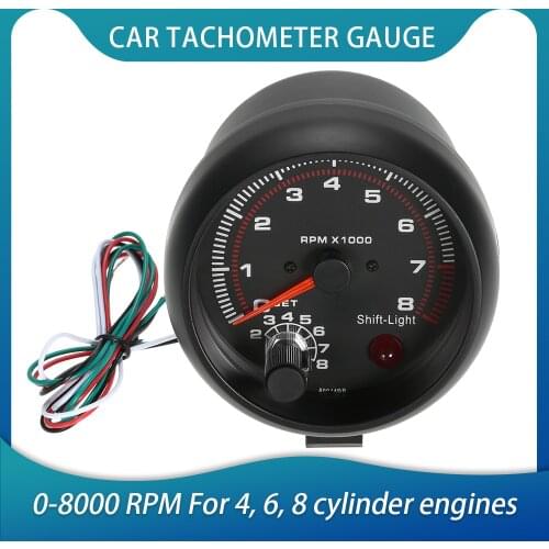 3.75" Car Universal Tachometer Gauge Digital Engine Tach White Inter Shift Light 0-8000 RPM For 4, 6, 8 cylinder engines