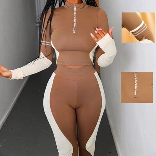 Tinastyle Hot Zipper 2 Piece Tracksuit Women Spring Turtleneck Cropped Tops And Legging Two Piece Set women Pants Matching Set
