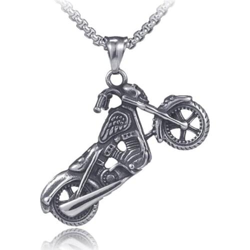 Stainless Steel Vintage Motorcycle Punk Rock Skull Pendant Necklace Men Jewelry Gift For Him with 60cm Chain