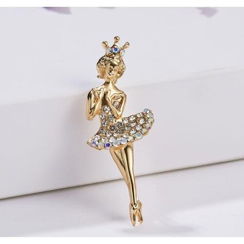 Wuli&baby Rhinestone Crown Dancing Girl Brooches For Women Metal Dancer Party Office Casual Brooch Pins Gifts